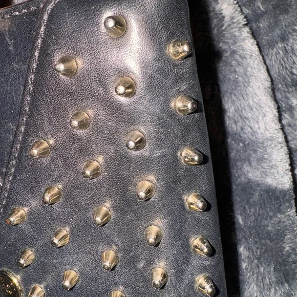 Rebecca Minkoff Black Studded Leather wallet purse with Gold Chain - Picture 2 of 16